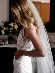 V Neck Mermaid Lace Wedding Dresses with Pockets VW1226