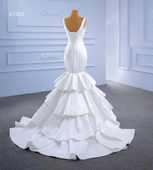 V-neck Mermaid Satin Wedding Dresses Fit and Flare Bridal Dress 67312