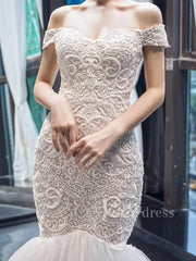 Vintage Beaded Trumpet Wedding Dresses Chapel Train VW1265