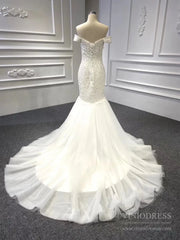 Vintage Beaded Trumpet Wedding Dresses Chapel Train VW1265