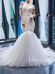 Vintage Beaded Trumpet Wedding Dresses Chapel Train VW1265