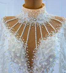 Vintage High Neck Pearl Mermaid Wedding Dresses with Long Sleeves 67219