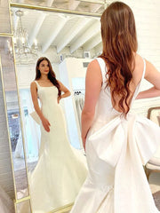 Wide Strap Mermaid Satin Wedding Dresses with Big Bow VW1872