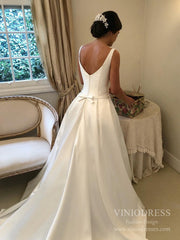 Wide Strap Square Neck Satin Wedding Dresses with Pockets VW1838