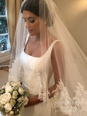 Wide Strap Square Neck Satin Wedding Dresses with Pockets VW1838
