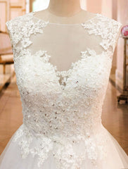 Wedding Dresses A Line Illusion Neck Sleeveless Floor Length Lace Beaded Tulle Boho Bridal Gowns