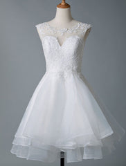 Jewel Neck Wedding Dresses A Line Sleeveless Tulle Short Bridal Dress