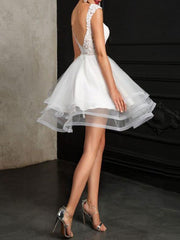 Jewel Neck Wedding Dresses A Line Sleeveless Tulle Short Bridal Dress
