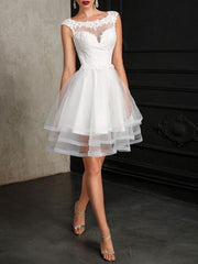 Jewel Neck Wedding Dresses A Line Sleeveless Tulle Short Bridal Dress