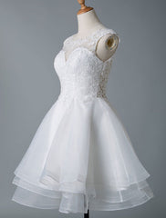 Jewel Neck Wedding Dresses A Line Sleeveless Tulle Short Bridal Dress