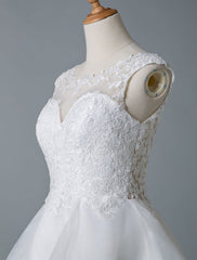 Jewel Neck Wedding Dresses A Line Sleeveless Tulle Short Bridal Dress
