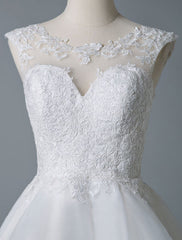 Jewel Neck Wedding Dresses A Line Sleeveless Tulle Short Bridal Dress