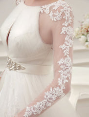 Wedding Dresses Ball Gown Bridal Dress Long Sleeve Lace Applique Beaded Rhinestones Sash Illusion Cutout Wedding Gown With Train Exclusive
