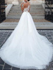 Wedding Dresses Jewel Neck A Line Floor Length Beaded Sash Tulle Pageant Dress Bridal Gowns