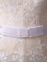 Wedding Dresses Lace Champagne Bridal Dress V Neck Long Sleeve Illusion Sheath Bow Sash Floor Length Wedding Gown