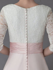 Wedding Dresses Pink V Neck Half Sleeve Pleated A Line Bridal Gown With Train Exclusive