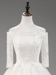 Wedding Dresses Princess Lace Off The Shoulder Bridal Gown Half Sleeve Floor Length Bridal Dress