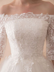 Wedding Dresses Princess Lace Off The Shoulder Bridal Gown Half Sleeve Floor Length Bridal Dress