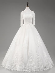 Wedding Dresses Princess Lace Off The Shoulder Bridal Gown Half Sleeve Floor Length Bridal Dress