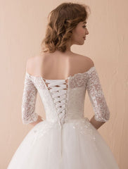 Wedding Dresses Princess Lace Off The Shoulder Bridal Gown Half Sleeve Floor Length Bridal Dress