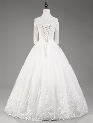 Wedding Dresses Princess Lace Off The Shoulder Bridal Gown Half Sleeve Floor Length Bridal Dress