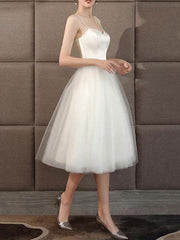 Wedding Dresses Sweetheart Sleeveless A Line Tea Length Short Bridal Dress