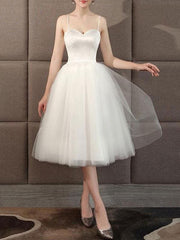 Wedding Dresses Sweetheart Sleeveless A Line Tea Length Short Bridal Dress