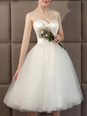 Wedding Dresses Sweetheart Sleeveless A Line Tea Length Short Bridal Dress