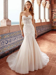 Wedding Dresses Sweetheart Sleeveless Natural Waist Applique With Train Bridal Dresses