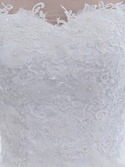 Wedding Dresses White Off The Shoulder Short Sleeves Tulle Floor Length Bride Dresses