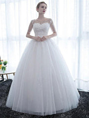 Wedding Dresses White Off The Shoulder Short Sleeves Tulle Floor Length Bride Dresses