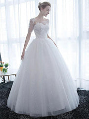 Wedding Dresses White Off The Shoulder Short Sleeves Tulle Floor Length Bride Dresses