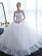 Wedding Dresses White Off The Shoulder Short Sleeves Tulle Floor Length Bride Dresses