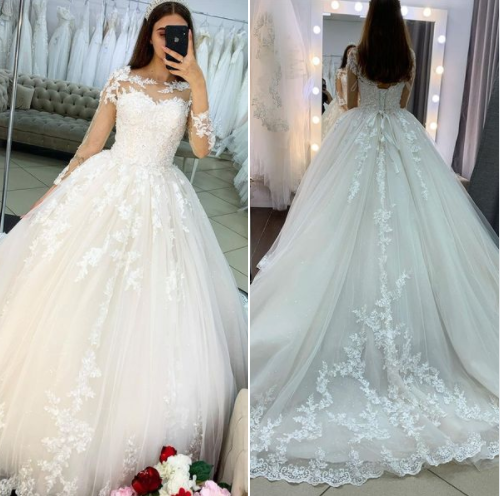 Hot Ball Gown Lace Wedding Dresses Long Sleeves Bridal Wear