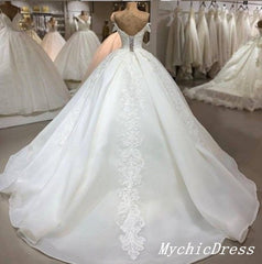 Gorgeous Ball Gown White Lace Off the Shoulder Wedding Dress