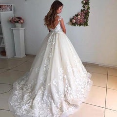 Gorgeous A Line Lace Ivory Wedding Dresses Sleeveless V Neck Back