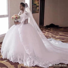 Elegant Princess Lace Wedding Dresses African Ball Gown Sleeveless Bridal Wears