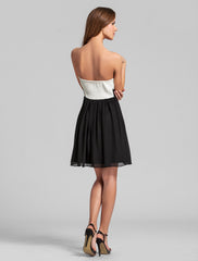 A-Line Sweetheart Neckline Knee Length Chiffon / Georgette Bridesmaid Dress with Side Draping