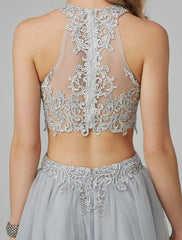 Two Piece Prom Formal Evening Dress Sleeveless Floor Length Lace