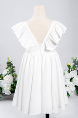 White A-Line Cap Sleeves Flower Girl Dress with Pleated Ruffles