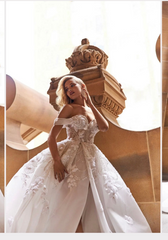 White A-Line Long Wedding Dress with Sequins and Beaded Appliques