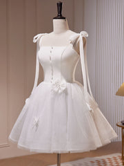 Robe de bal courte en tulle en tulle blanc, robe de retour à la maison blanche mignonne