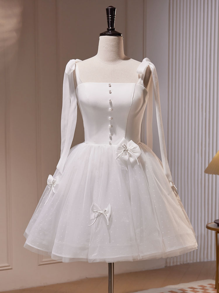 Robe de bal courte en tulle en tulle blanc, robe de retour à la maison blanche mignonne