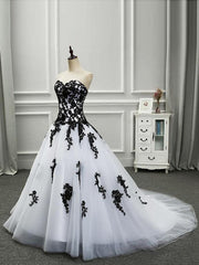 White and Black Ball Gown Gothic Wedding Dress