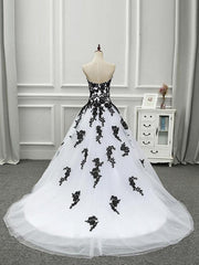 White and Black Ball Gown Gothic Wedding Dress