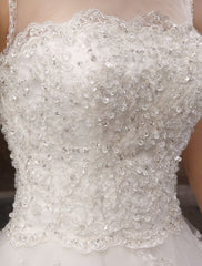 White Ball Gown Jewel Neck Beading Floor-Length Bridal Wedding Dress