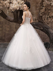White Ball Gown Jewel Neck Beading Floor-Length Bridal Wedding Dress