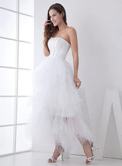 White Classic Strapless Satin High Low Wedding Dress Off Shoulder