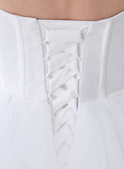 White Classic Strapless Satin High Low Wedding Dress Off Shoulder
