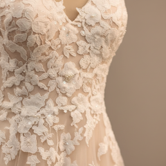 White Floral Lace Wedding Dress A Line V Neck Bridal Dress Sleeveless